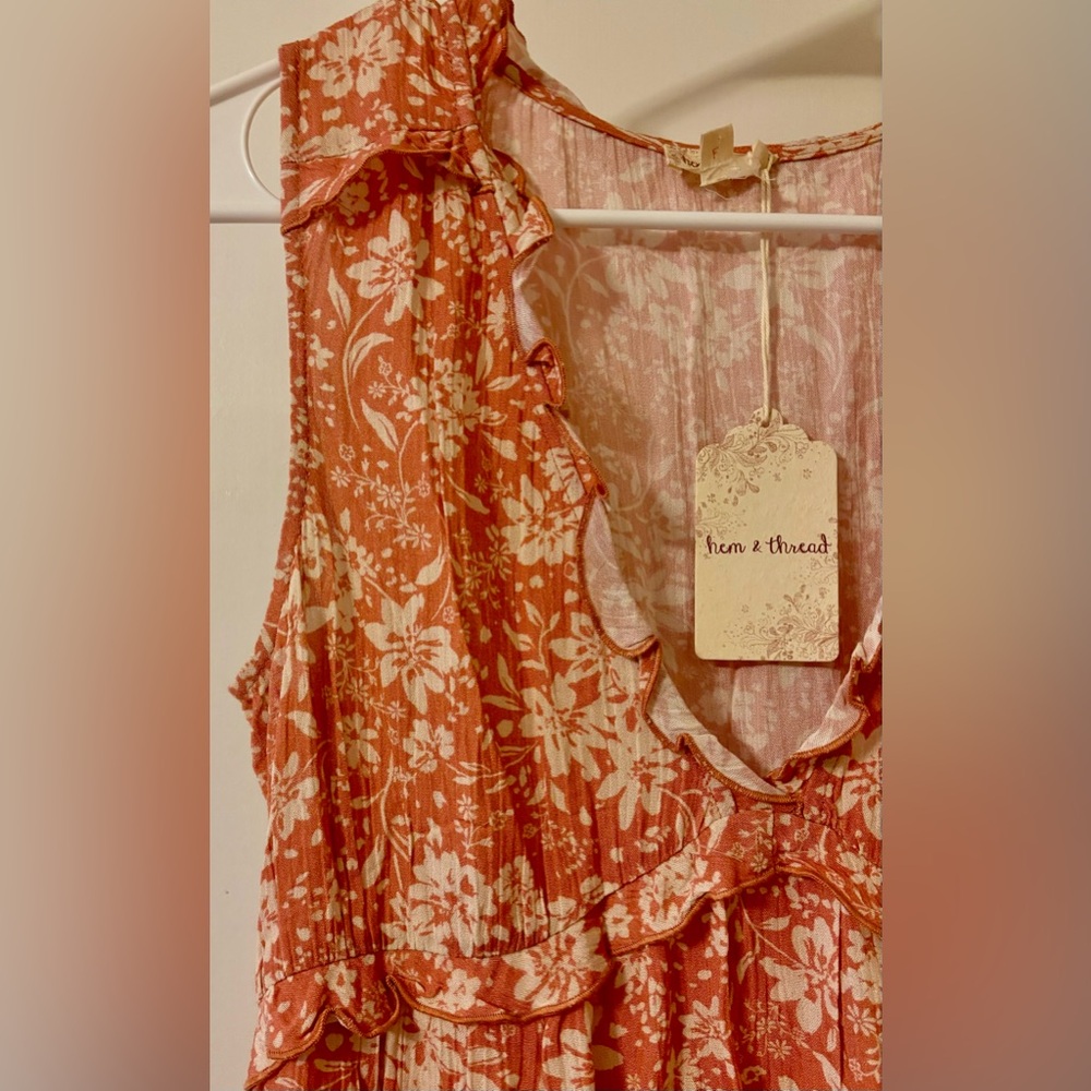 NEW! Hem & Thread Dusty Coral Ruffle Babydoll Boutique Top S - Picture 7 of 15